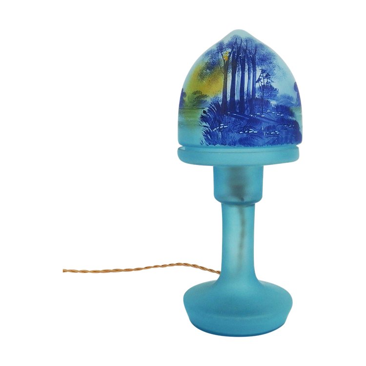 Mushroom lamp with painted landscape decoration