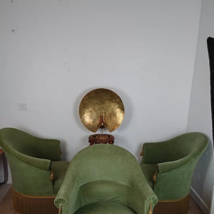 Suite de 3 fauteuils crapaud vert bouteille 