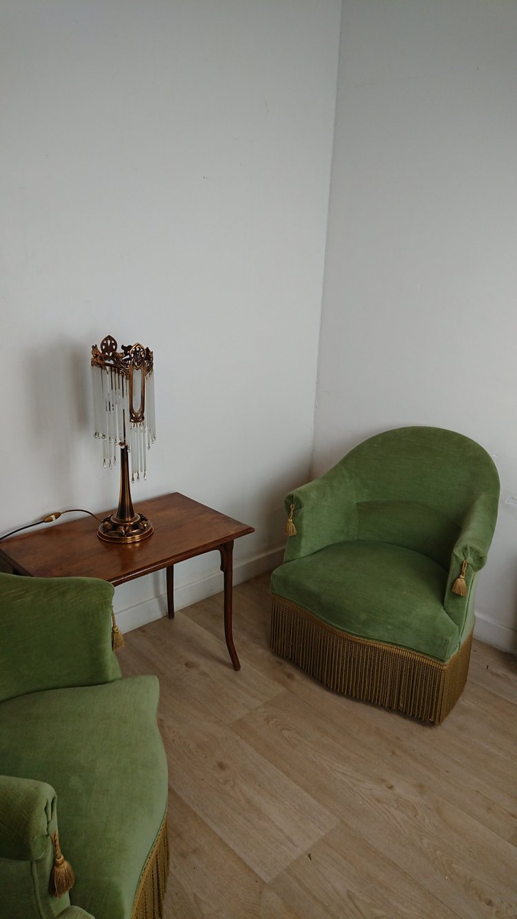 Suite de 3 fauteuils crapaud vert bouteille 