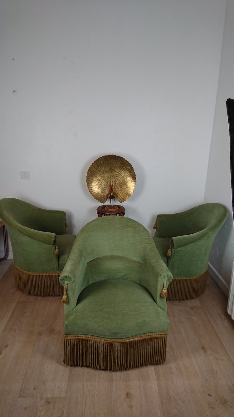 Suite de 3 fauteuils crapaud vert bouteille 