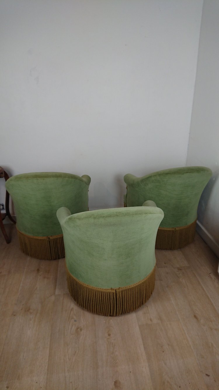 Suite de 3 fauteuils crapaud vert bouteille 