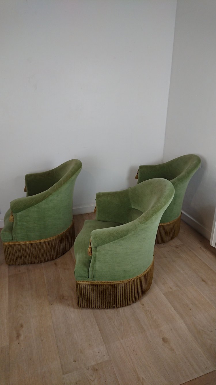 Suite de 3 fauteuils crapaud vert bouteille 