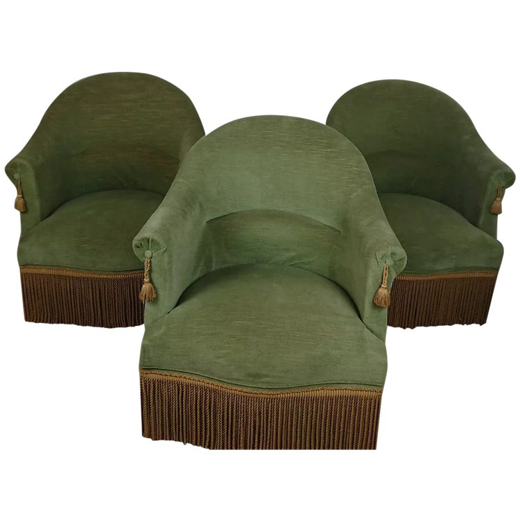 Suite de 3 fauteuils crapaud vert bouteille 