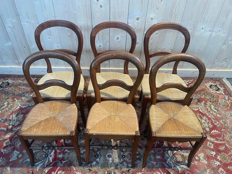 Set of 6 Louis Philippe straw chairs
