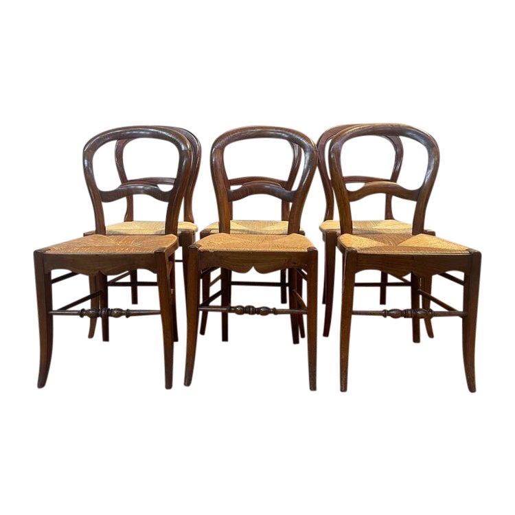 Set of 6 Louis Philippe straw chairs