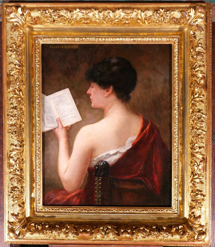 Albert-Jules EDOUARD 1845-1919 Frau von hinten, die ein Buch liest, Gemälde, Jugendstil, Porträt
