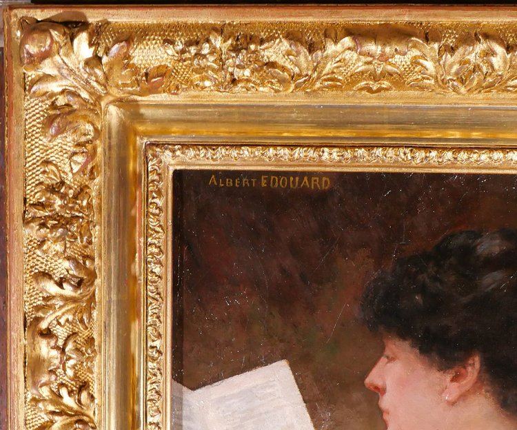Albert-Jules EDOUARD 1845-1919 Frau von hinten, die ein Buch liest, Gemälde, Jugendstil, Porträt