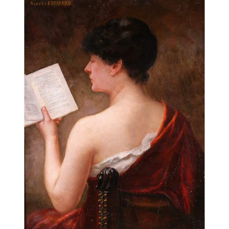 Albert-Jules EDOUARD 1845-1919 Frau von hinten, die ein Buch liest, Gemälde, Jugendstil, Porträt