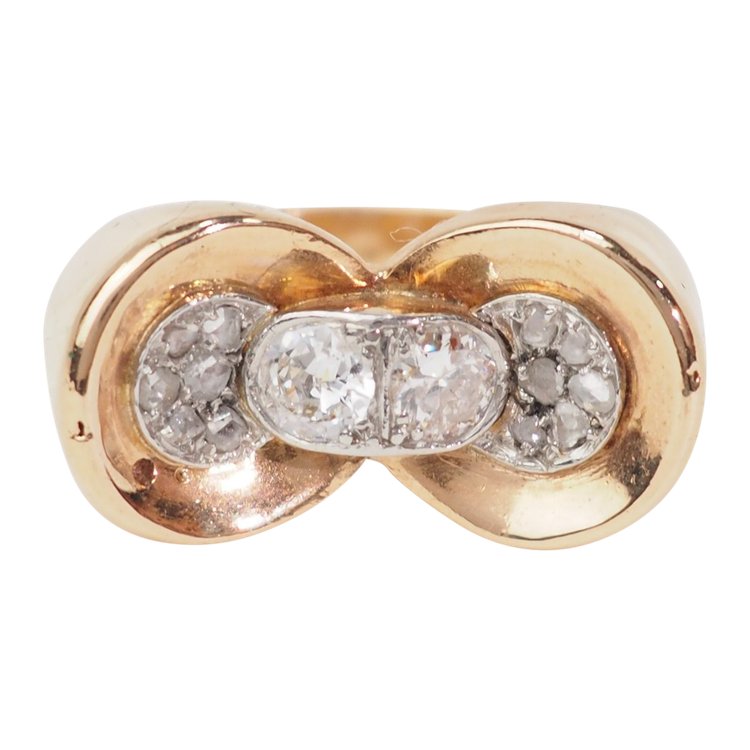 Knotenring aus den 1940er Jahren aus Roségold und Diamanten