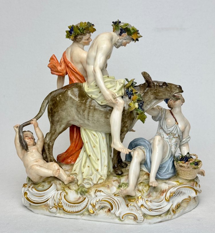 Meissen - Gruppo in porcellana Sileno su asino