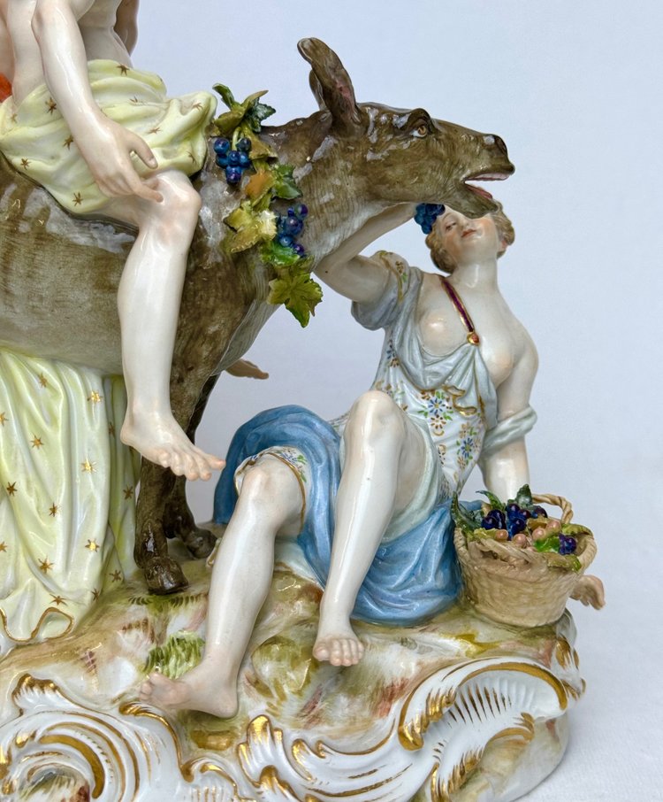 Meissen - Gruppo in porcellana Sileno su asino