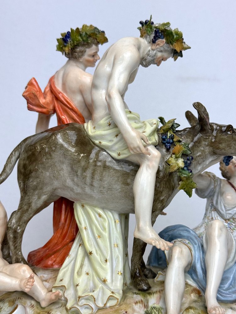 Meissen - Gruppo in porcellana Sileno su asino