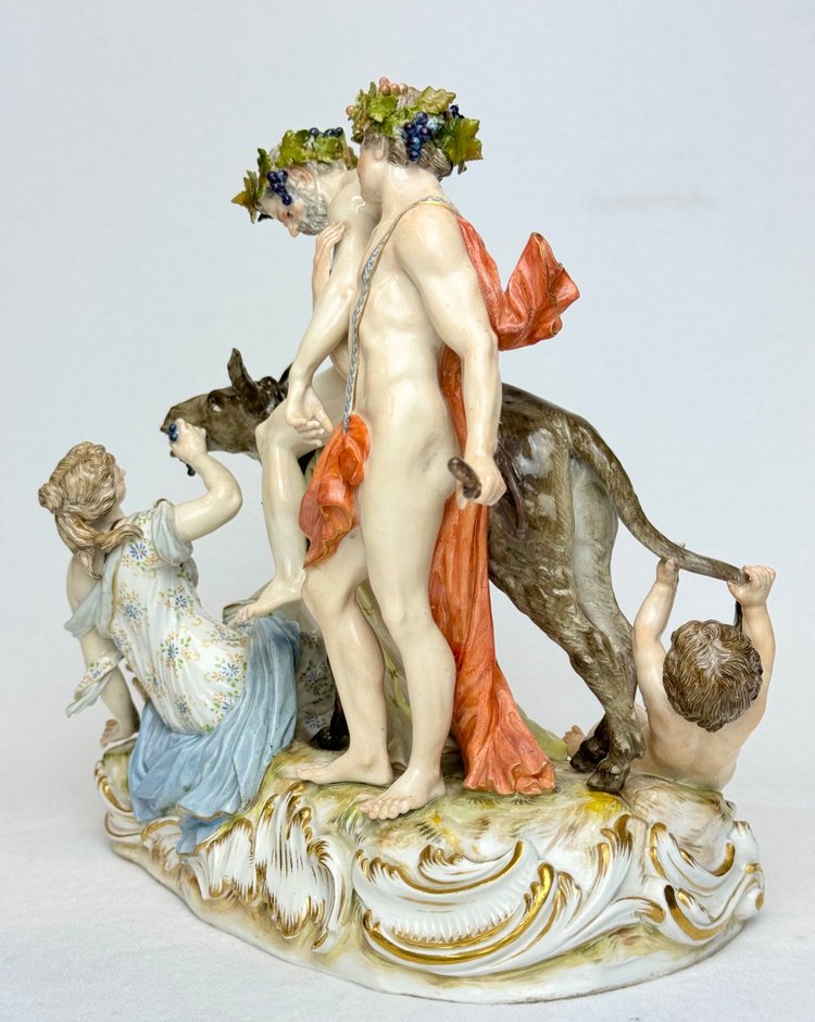 Meissen - Gruppo in porcellana Sileno su asino