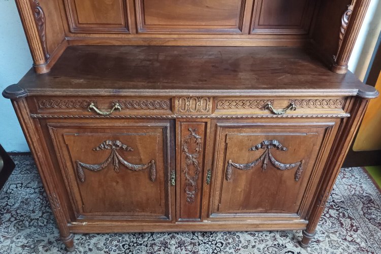 Credenza a due corpi Luigi XVI stampata in noce