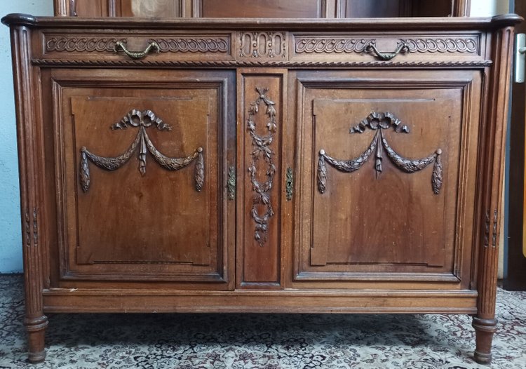 Credenza a due corpi Luigi XVI stampata in noce