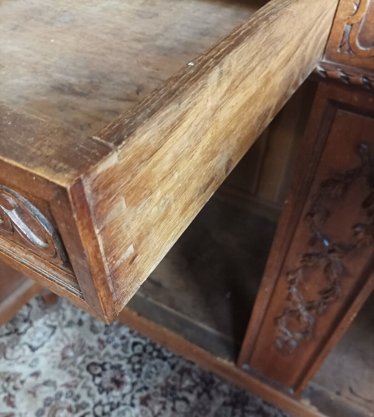Credenza a due corpi Luigi XVI stampata in noce
