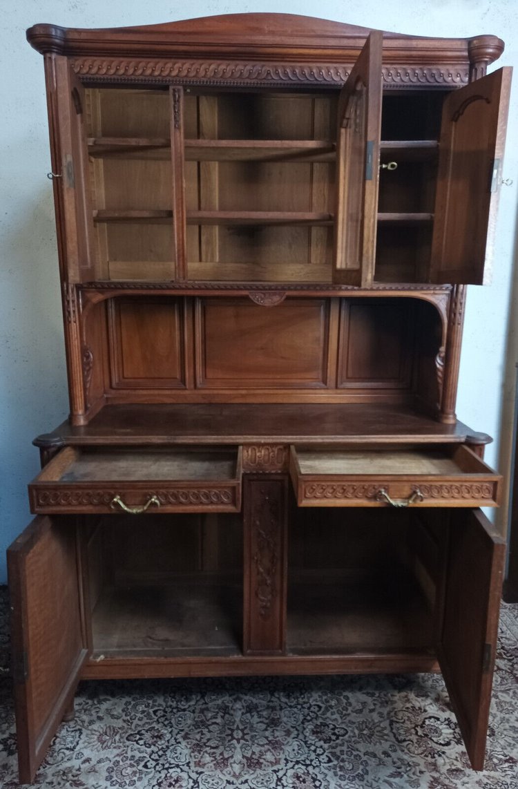 Credenza a due corpi Luigi XVI stampata in noce