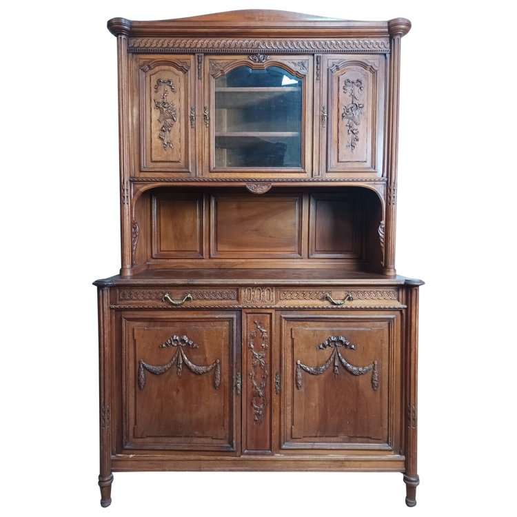 Credenza a due corpi Luigi XVI stampata in noce