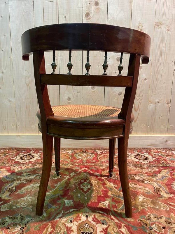 Fauteuil de bureau Louis XVI en acajou et cannage 