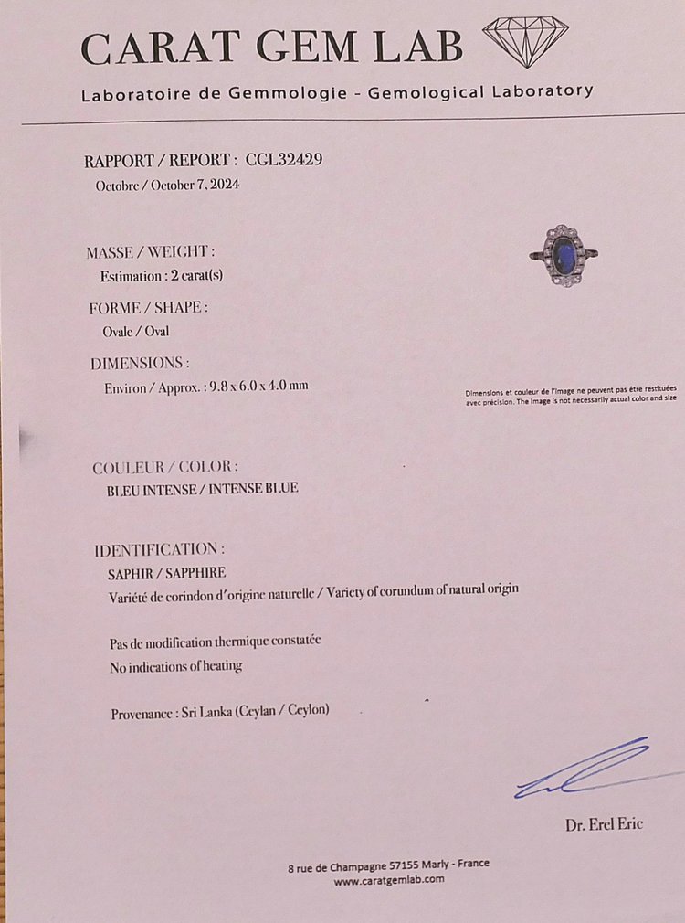Anello Art Déco con zaffiro naturale non riscaldato e diamanti, certificato.