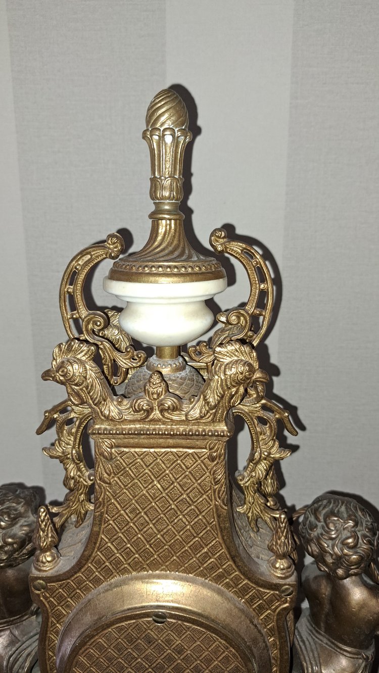 Pendel aus weißem Marmor und gemeißelter Bronze mit brauner und goldener Patina in Form einer Lyra 