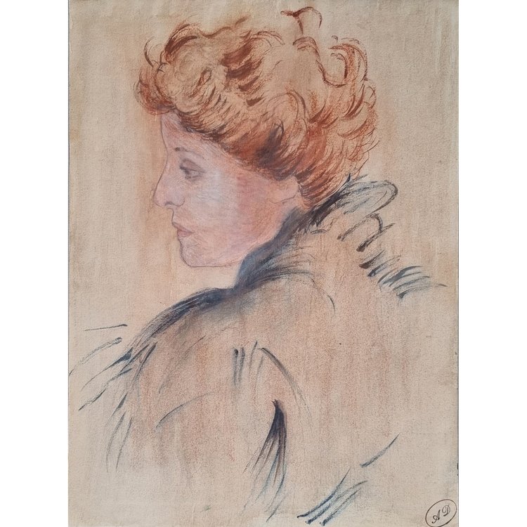 French school of the end of the 19th century - Portrait of a red-haired woman in profile