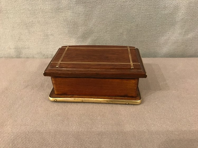 Piccola scatola per francobolli Napoleone III del XIX secolo in mogano