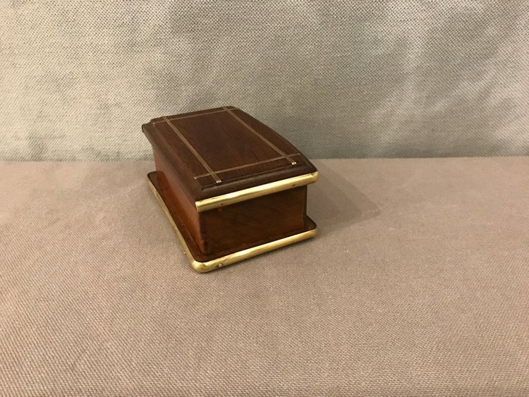 Piccola scatola per francobolli Napoleone III del XIX secolo in mogano