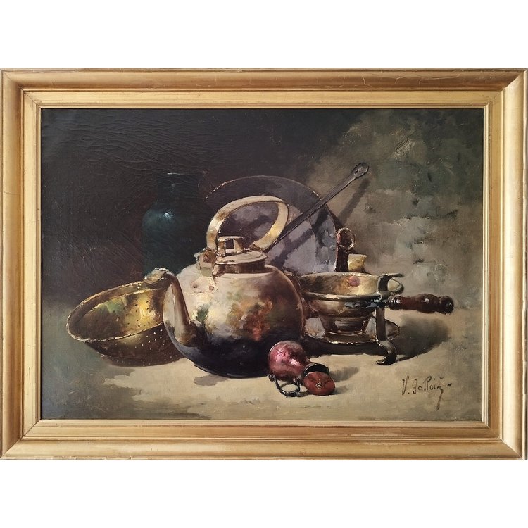 Victor Gallois Ölgemälde auf Leinwand Stillleben mit Messing 19