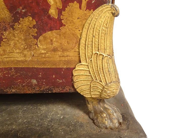 Pair of Empire planters, painted sheet metal, gilding, mythological chariot gods, 19th century