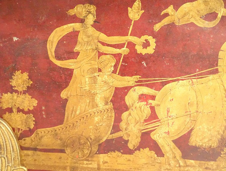 Pair of Empire planters, painted sheet metal, gilding, mythological chariot gods, 19th century