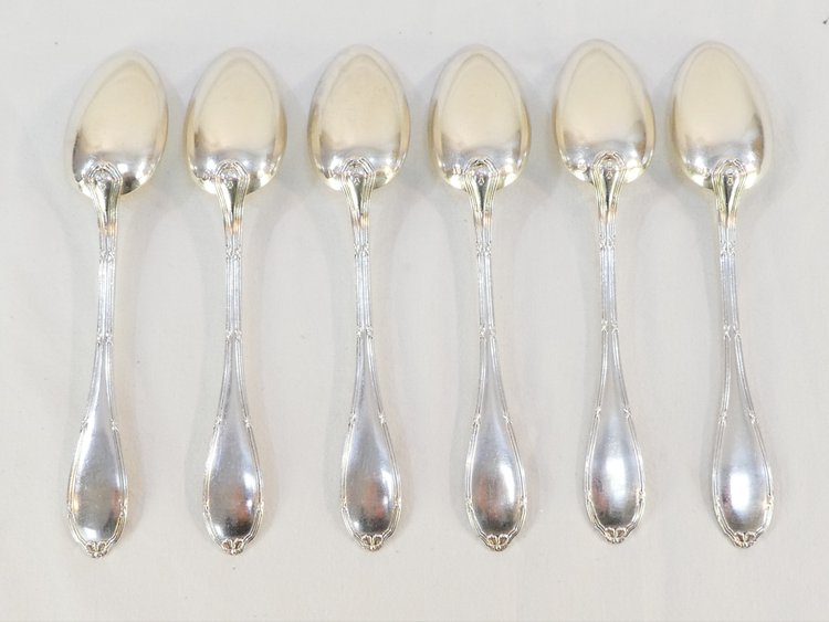 6 cuilleres a entremets en ARGENT MASSIF ruban croisée LAPPARRA et GABRIEL