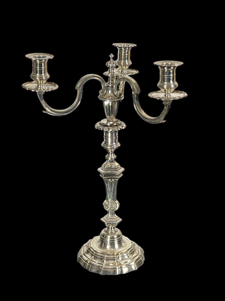 GROSSER VERSILBERTER BRONZEKERZEN AUS DEM 19. REGENCY-STIL „GOLDSMITH A.MOURIER“