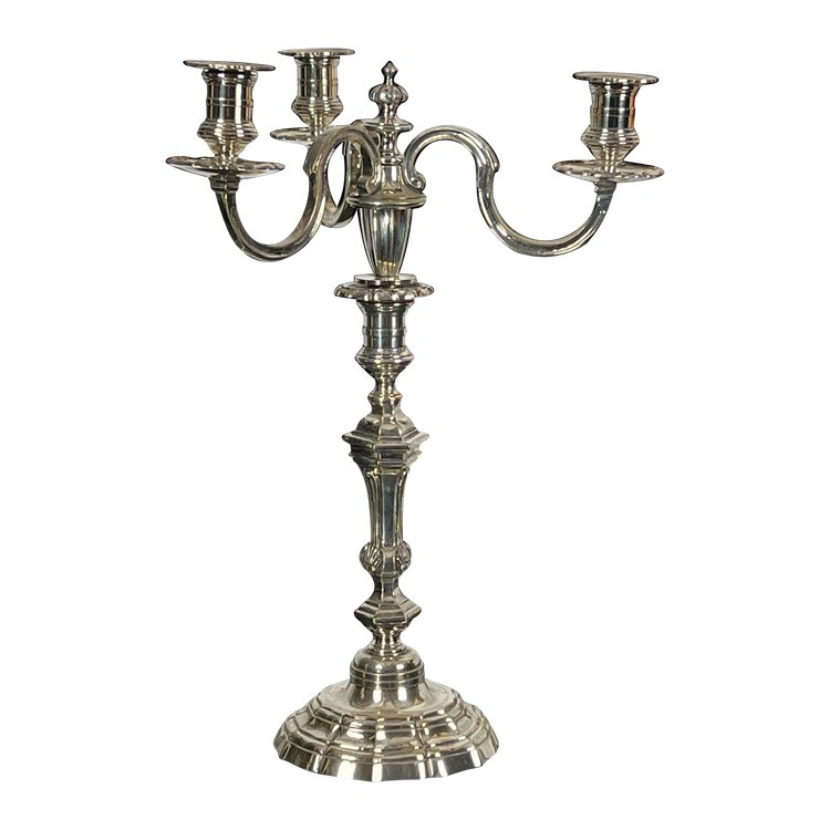 GROSSER VERSILBERTER BRONZEKERZEN AUS DEM 19. REGENCY-STIL „GOLDSMITH A.MOURIER“
