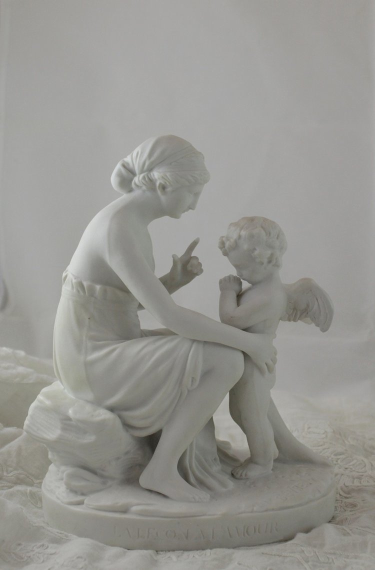 Sculpture En Biscuit De Porcelaine 'la Leçon à l'Amour' 19th Century