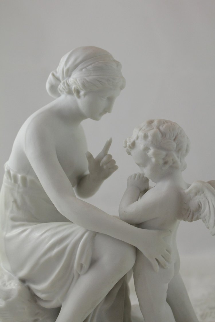 Sculpture En Biscuit De Porcelaine 'la Leçon à l'Amour' 19th Century