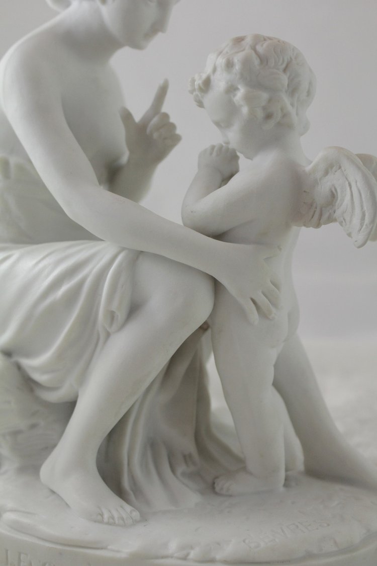 Sculpture En Biscuit De Porcelaine 'la Leçon à l'Amour' 19th Century