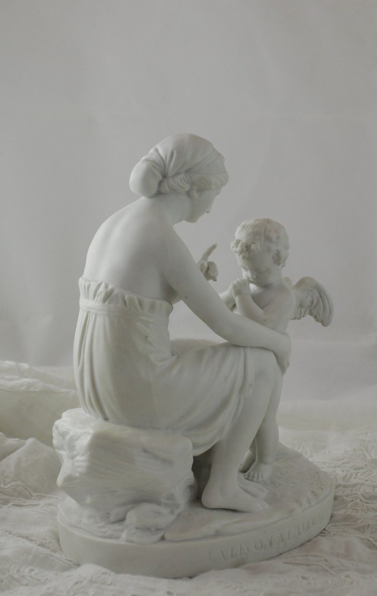 Sculpture En Biscuit De Porcelaine 'la Leçon à l'Amour' 19th Century