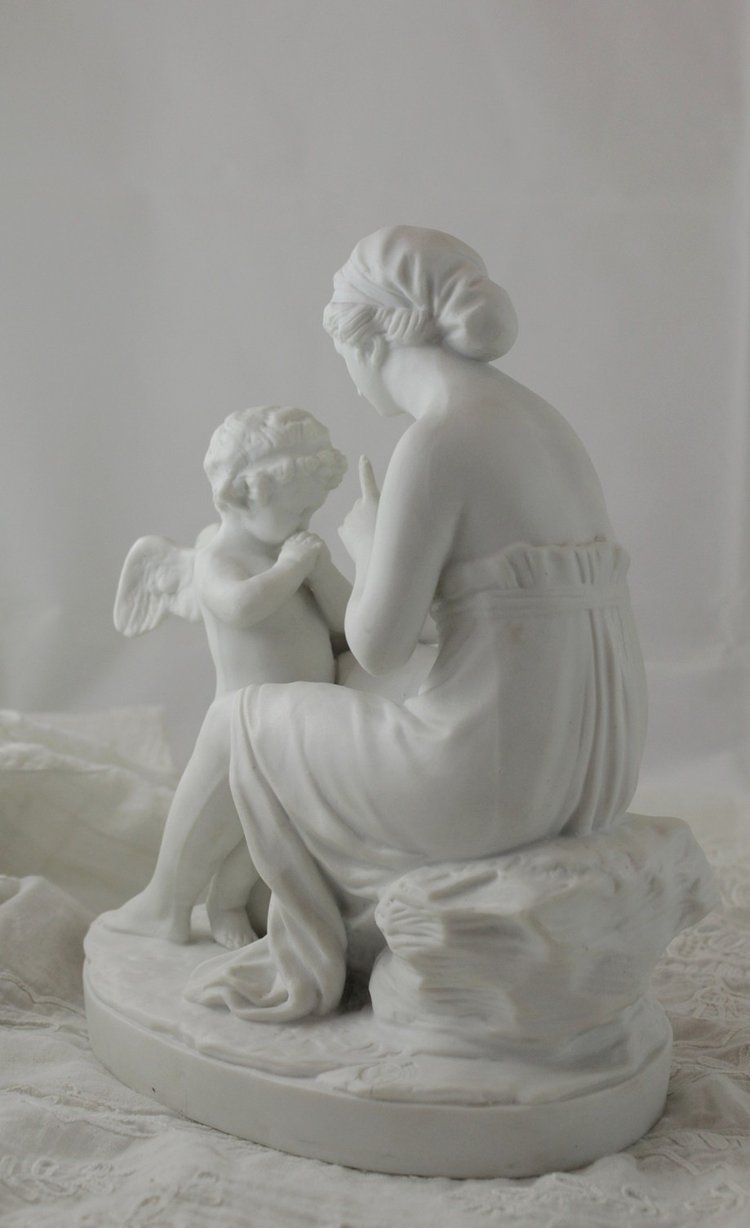 Sculpture En Biscuit De Porcelaine 'la Leçon à l'Amour' 19th Century