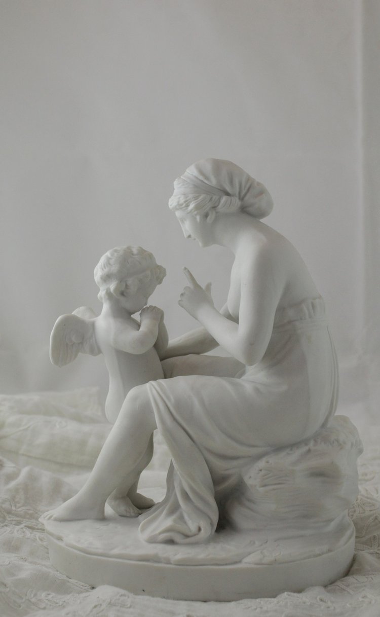 Sculpture En Biscuit De Porcelaine 'la Leçon à l'Amour' 19th Century