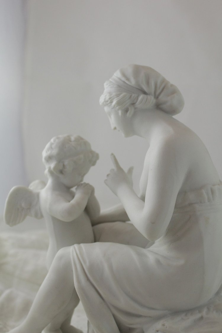 Sculpture En Biscuit De Porcelaine 'la Leçon à l'Amour' 19th Century