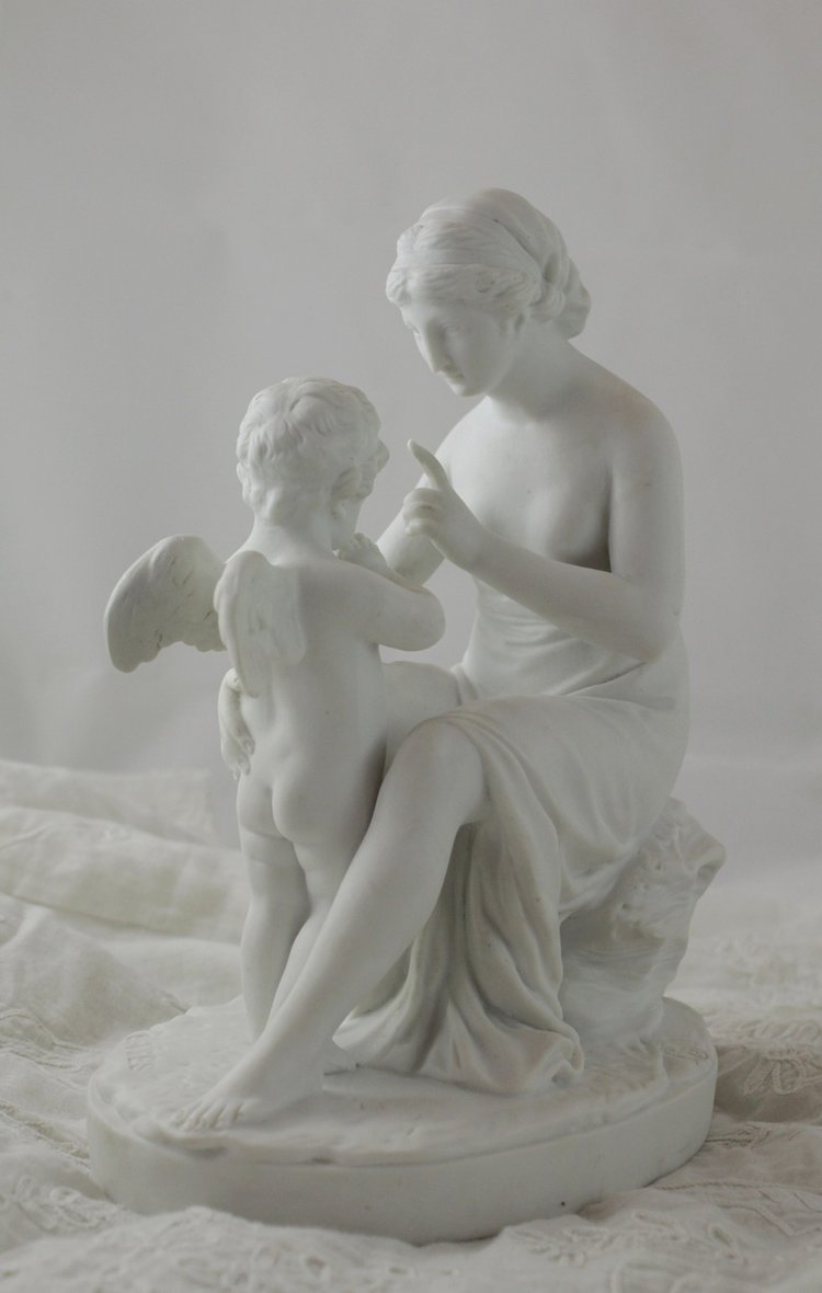 Sculpture En Biscuit De Porcelaine 'la Leçon à l'Amour' 19th Century