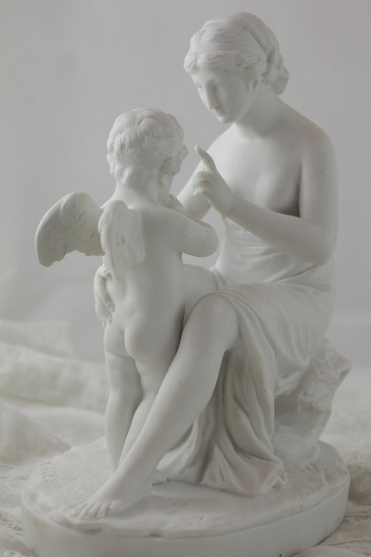 Sculpture En Biscuit De Porcelaine 'la Leçon à l'Amour' 19th Century