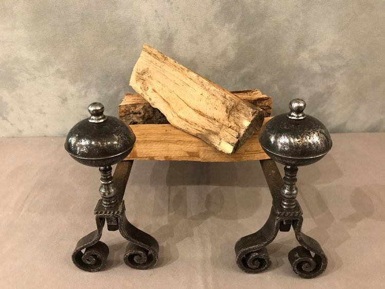 Beautiful pair of 18th century wrought iron andirons
