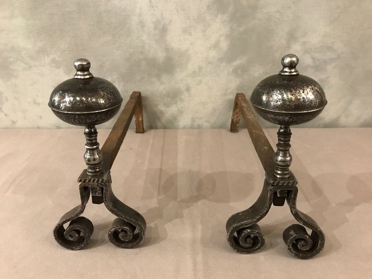 Beautiful pair of 18th century wrought iron andirons