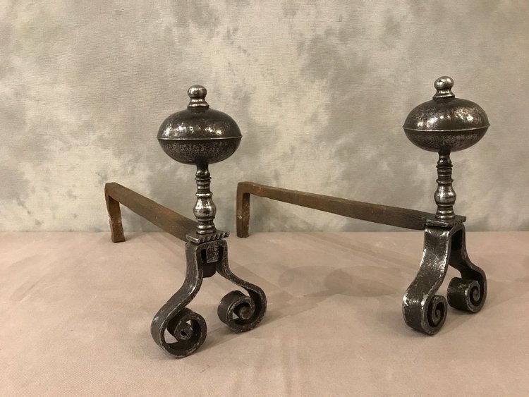Beautiful pair of 18th century wrought iron andirons
