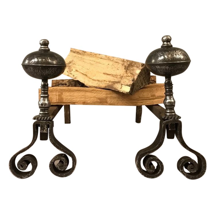 Beautiful pair of 18th century wrought iron andirons