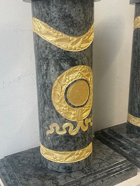 Pair Of Green Marble Columns Sculpture 1930 Art Deco