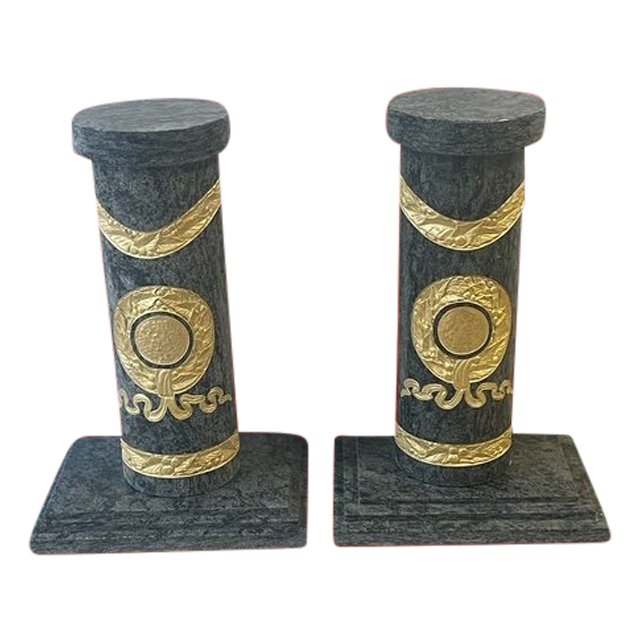 Pair Of Green Marble Columns Sculpture 1930 Art Deco