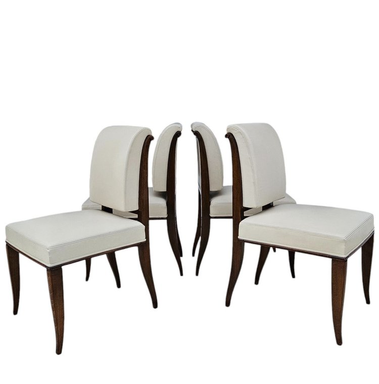 After Jacques-émile Ruhlmann 4 "drouant" chairs in ivory leather